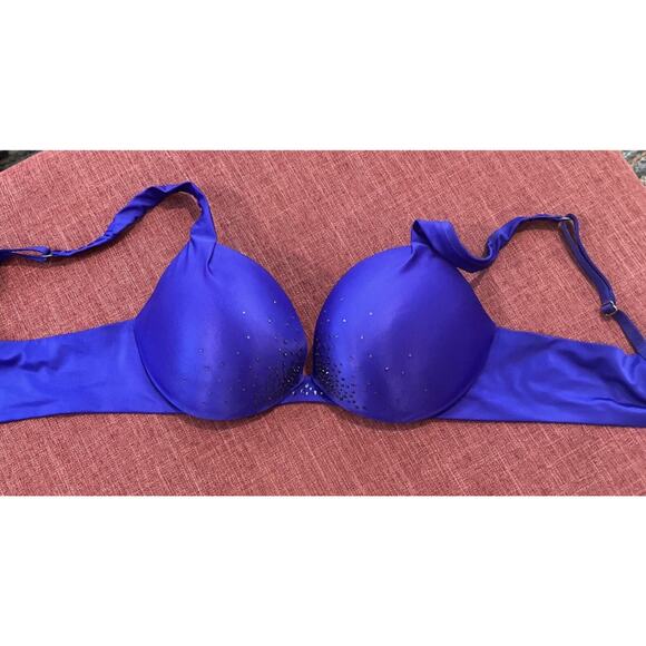 VICTORIA’S SECRET Plunge Satin Midnight Blue W/ Padded Bra Size 34C - Picture 6 of 10